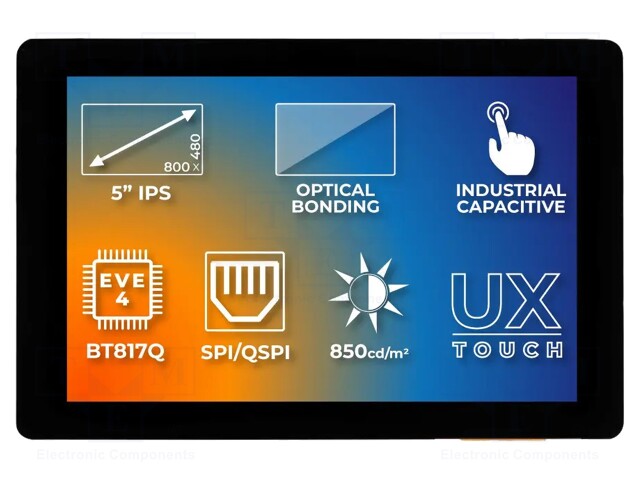 Display: TFT; 5"; 800x480; Illumin: LED; Dim: 136x92.8x10.99mm