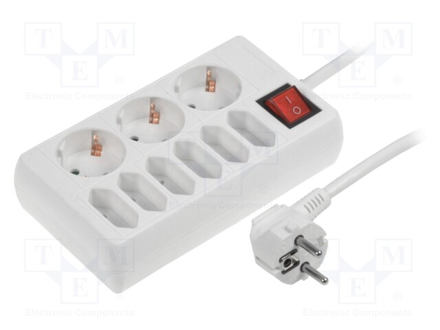 Plug socket strip: protective; Sockets: 9; 230VAC; 16A; 1.5m; IP20