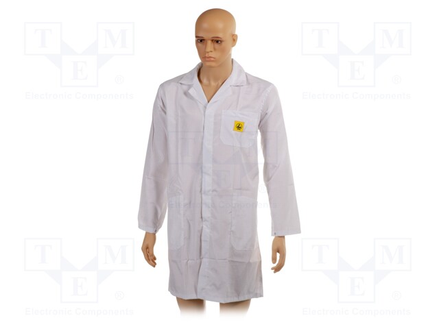 Coat; ESD; S (unisex); Mat: cotton,polyester,carbon fiber; white