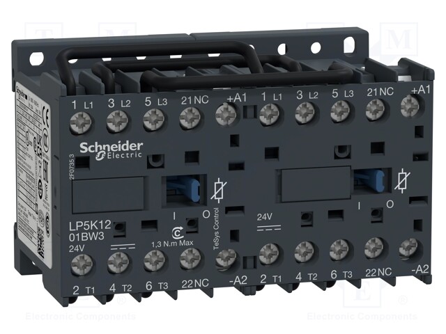 Contactor: 3-pole reversing; NO x3; Auxiliary contacts: NC; 24VDC