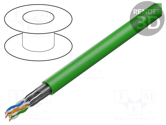 Networking Cable, DataTuff Profinet, PUR, Screened, Cat6a, 23 AWG, 328 ft, 100 m