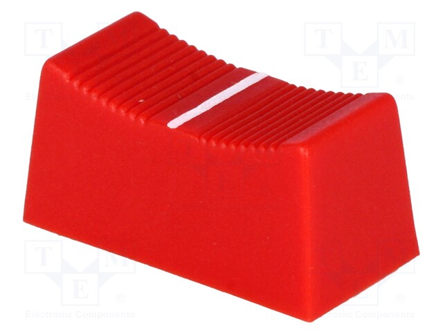 Knob: slider; Colour: red; 23x11x11mm; Mat: plastic; Pointer: white