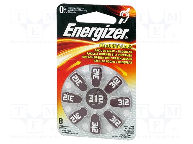 Battery: zinc air (ZnO2); 1.4V; AC312,R36,coin; Batt.no: 8; 160mAh