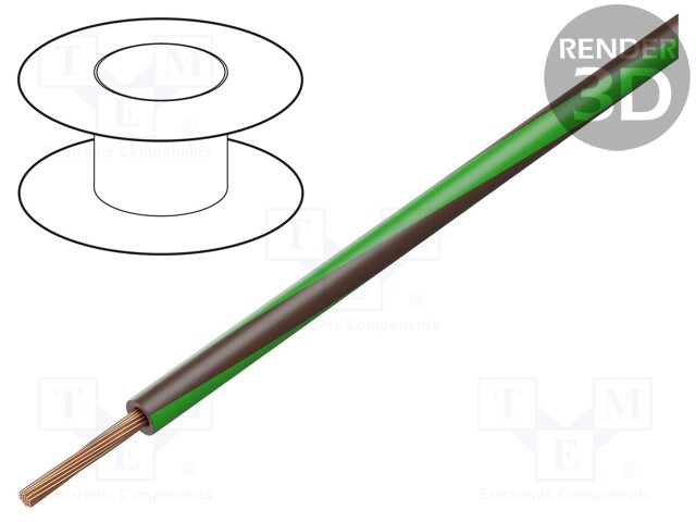 Wire; LgY; stranded; Cu; 1mm2; brown-green; PVC; 300/500V; 100m