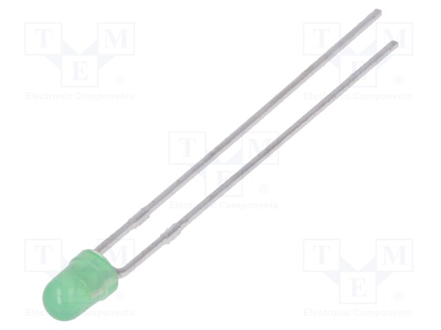 LED; 3mm; green; 1900÷2600mcd; 50°; Front: convex; No.of term: 2