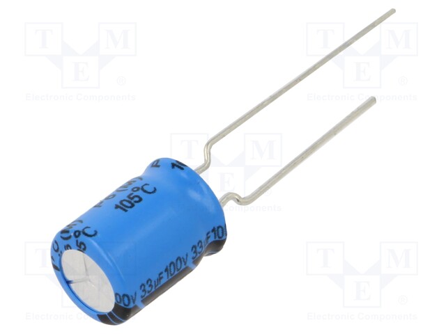 Capacitor: electrolytic; THT; 33uF; 100VDC; Pitch: 3.5mm; ±20%