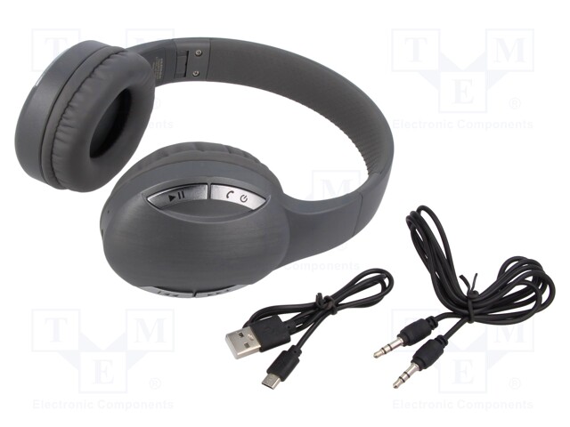 Bluetooth headphones with microphone; silver; USB B micro; 10m