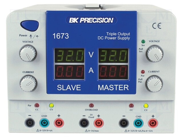 Power supply: laboratory; Channels: 3; 32VDC; 6A; 32VDC; 6A; 5VDC; 3A