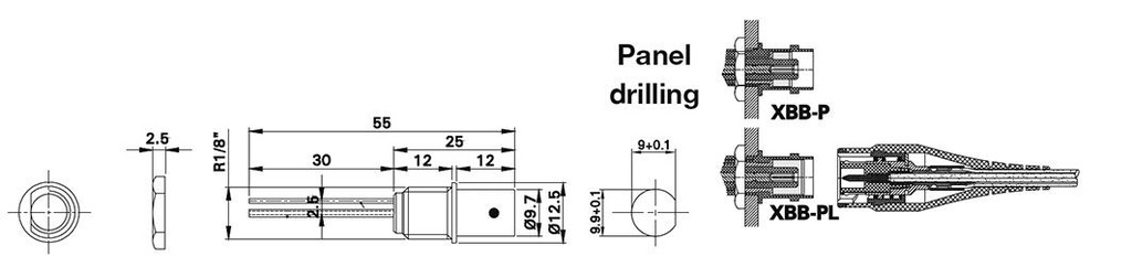 Connector: socket; BNC; red; Connection: soldering; on panel