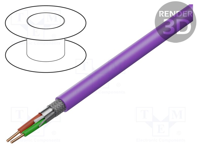 Wire; PROFIBUS; 1x2x22AWG; solid; Cu; PVC; violet; 305m
