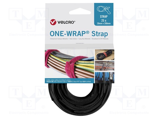 Tape: hook and loop; W: 20mm; L: 200mm; black; Package: reel
