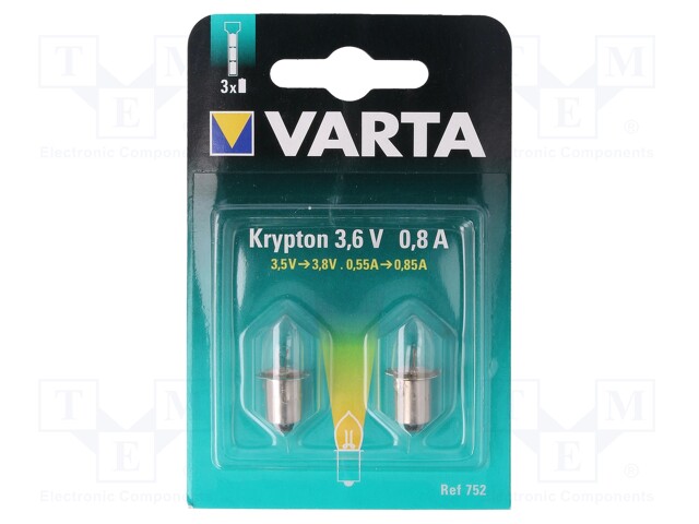 Filament lamp: krypton; P13,5s; 3.6V; 750mA; 2pcs; Package: blister