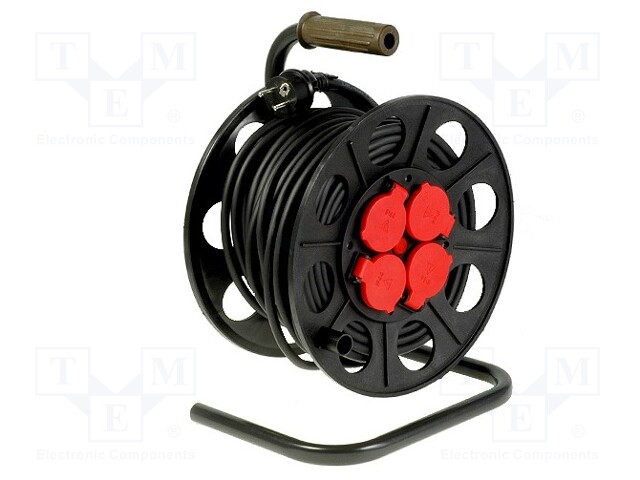 Extension lead; 3x1.5mm2; reel; Sockets: 4; rubber; black; 20m; 10A