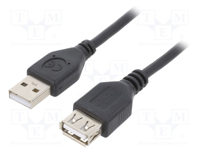 Cable; USB 2.0; USB A socket,USB A plug; gold-plated; 1.8m; black