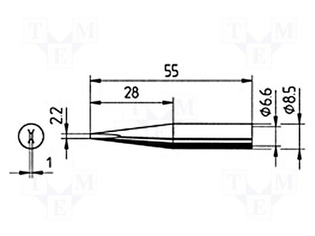Tip; narrow spade; 2.2mm