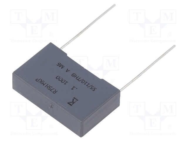 DC Film Capacitor, 0.1 µF, 1 kV, Metallized PP, ± 5%, R75H Series, Radial Box