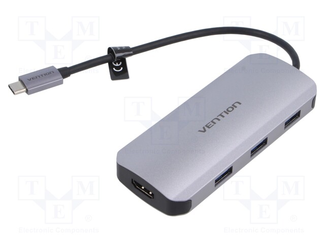 Hub USB; USB 3.0; grey; Number of ports: 7; 0.15m; Colour: black