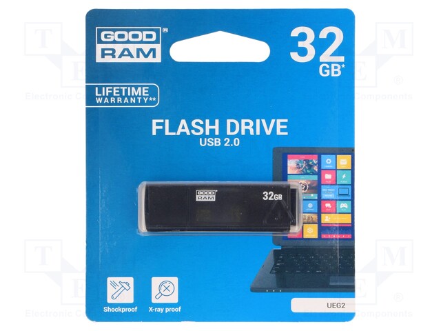 Pendrive; USB 2.0; 32GB; Read: 20MB/s; Write: 5MB/s; Colour: black