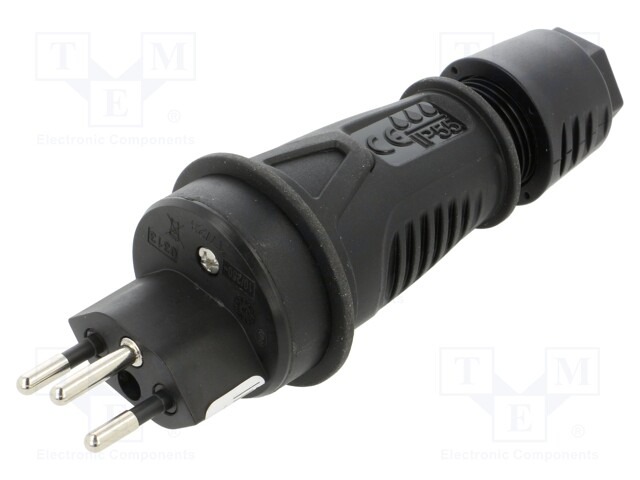 Connector: AC supply; male; plug; 2P+PE; 250VAC; 10A; black; PIN: 3