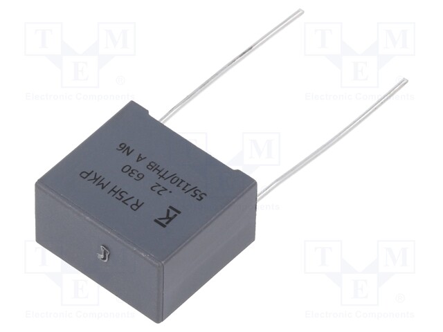 DC Film Capacitor, 0.22 µF, 630 V, Metallized PP, ± 5%, R75H Series, Radial Box