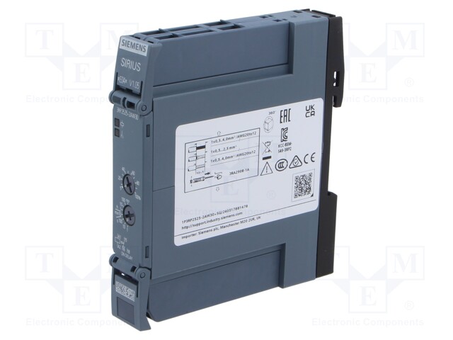 Time Delay Relay, 240 VDC, 0.05 s, 100 h, 3RP Series, 1CO, DIN Rail