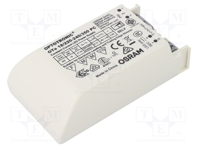 Power supply: switched-mode; LED; 19W; 27÷54VDC; 350mA; 198÷264VAC
