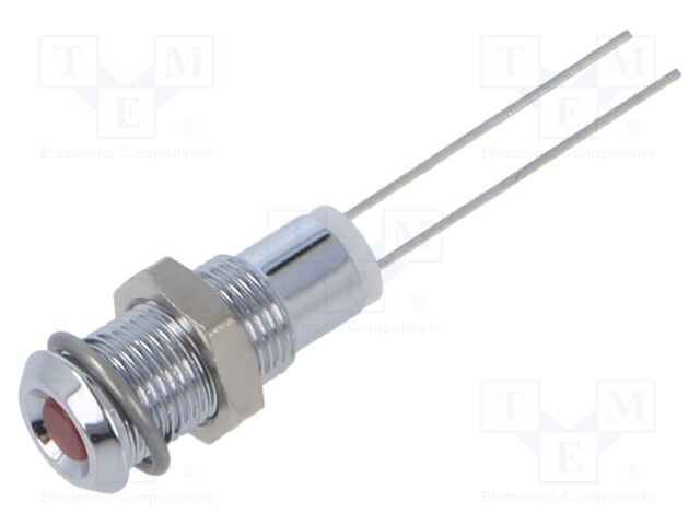 Indicator: LED; flat; red; 2VDC; Ø6mm; 2pin; metal