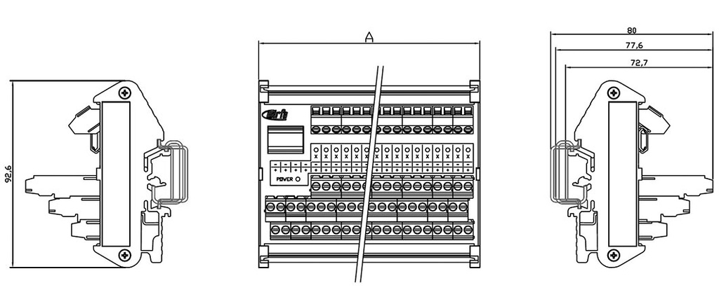 Transition module; Temp: -20÷60°C; W: 90mm; D: 80mm; H: 92.6mm; 1A