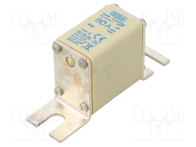 Fuse: fuse; gR; 80A; 660VAC; ceramic,industrial; NH00; URB