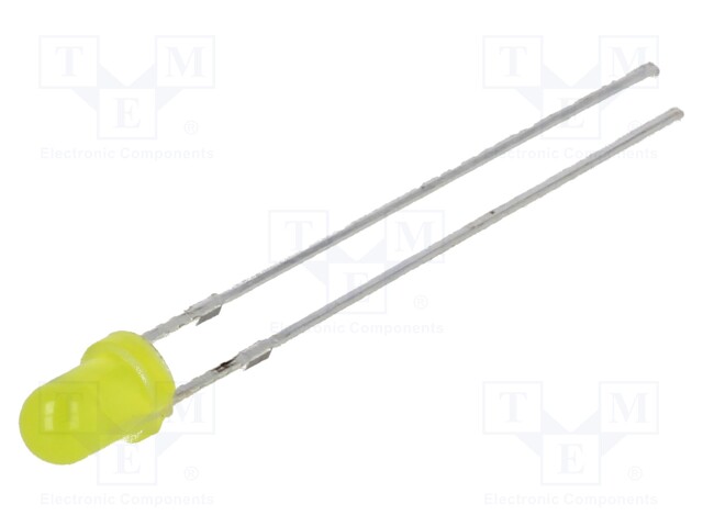 LED; 3mm; yellow; 45÷68mcd; 60°; Front: convex; 5V; Pitch: 2.54mm