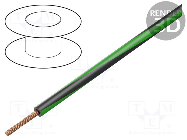 Wire; LgY; stranded; Cu; 0.5mm2; black-green; PVC; 300/500V; 100m