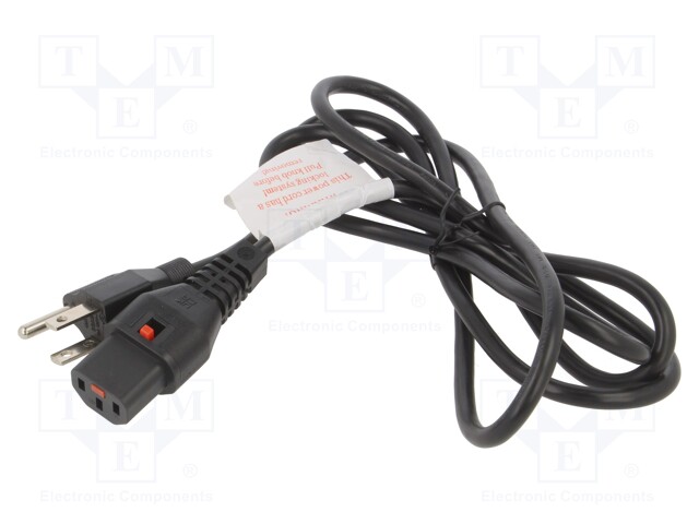 Cable; IEC C13 female,NEMA 5-15 (B) plug; 1.83m; with locking