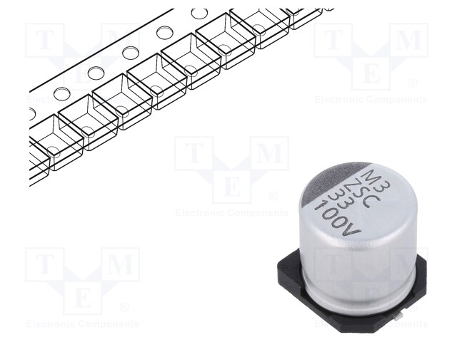 Capacitor: electrolytic; SMD; 33uF; 100VDC; Ø10x10mm; ±20%