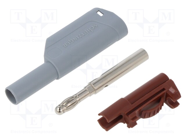 Plug; 4mm banana; 32A; 1kVDC; grey; insulated; Max.wire diam: 4mm