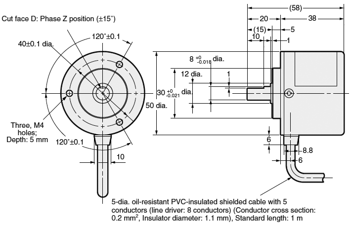 Encoder: incremental; Usup: 12÷24VDC; 500imp/revol; shaft 8mm
