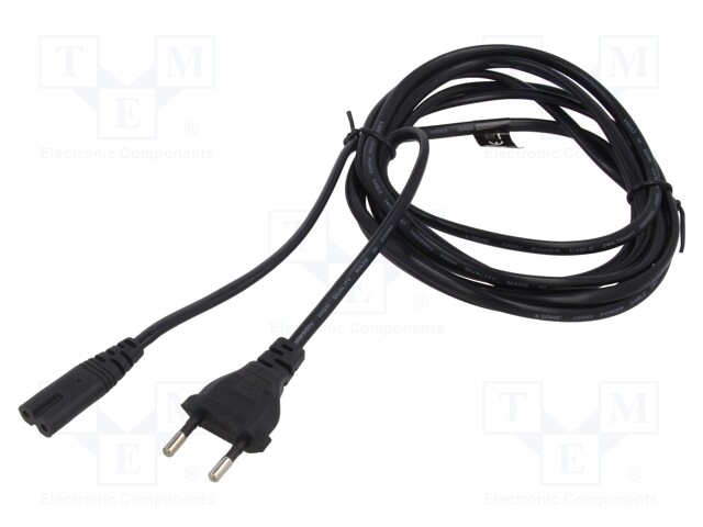 Cable; CEE 7/16 (C) plug,IEC C7 female; PVC; 3m; black; 2x0,75mm2