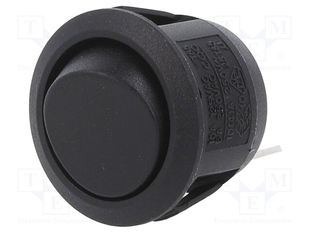 ROCKER; SPST; Pos: 2; OFF-(ON); 10A/250VAC; black; none; 50mΩ