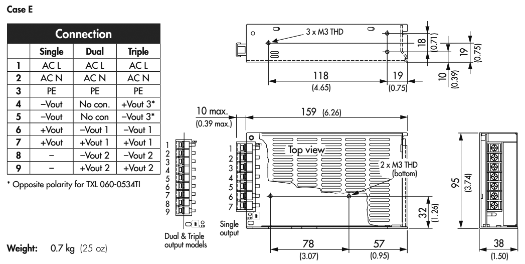 Power supply: switched-mode; modular; 60W; 5VDC; 159x95x38mm; 7A