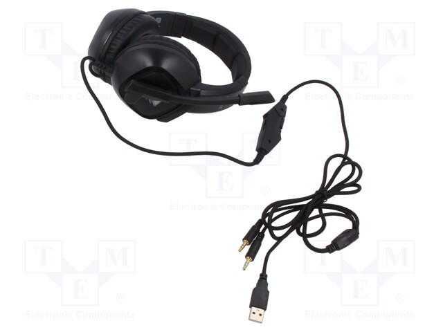 Headphones with microphone; black; Jack 3,5mm x2,USB A; 2m; 32Ω