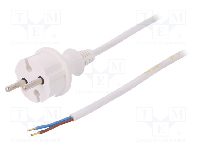Cable; CEE 7/17 (C) plug,wires; 4m; white; PVC; 2x1mm2; 16A; 250V