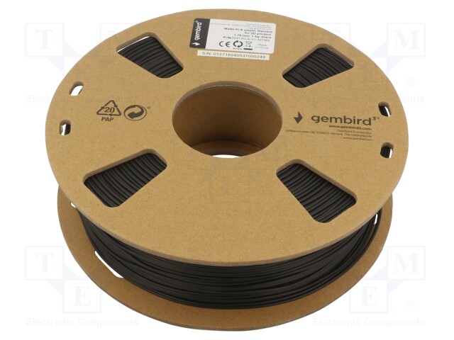 Filament: PLA-MATT; 1.75mm; black; 190÷220°C; 1kg