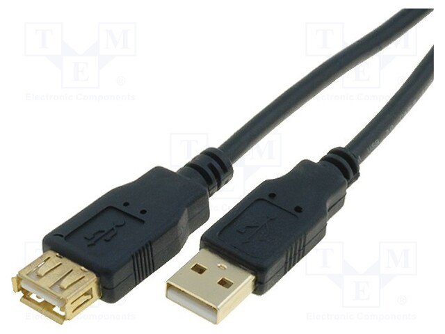 Cable; USB 2.0; USB A socket,USB A plug; gold-plated; 1.8m; black