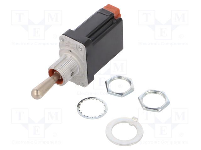 Switch: toggle; Pos: 3; SPDT; (ON)-OFF-(ON); 6A/230VAC; 15A/28VDC