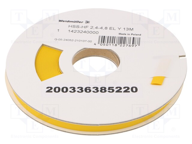 Heat shrink sleeve; polyolefine; yellow; Temp: -55÷105°C; L: 13m