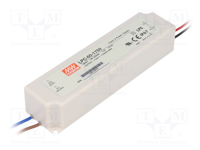 Power supply: switched-mode; LED; 59.5W; 9÷34VDC; 1750mA; IP67