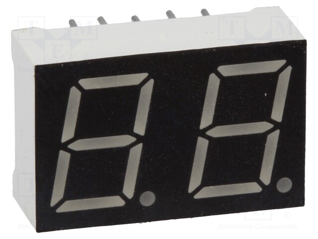 Display: LED; 7-segment; 10mm; 0.39"; No.char: 2; red; 10mcd; cathode