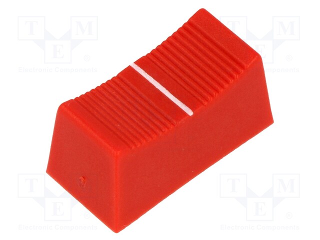 Knob: slider; Colour: red; 23x11x11mm; Mat: plastic; Pointer: white