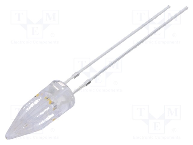 LED; 5mm; white warm; 500÷750mcd; 100°; 2.5÷5V; 20mA; Front: Diamond