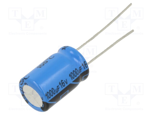 Capacitor: electrolytic; THT; 1000uF; 16VDC; Pitch: 5mm; ±20%; 2000h