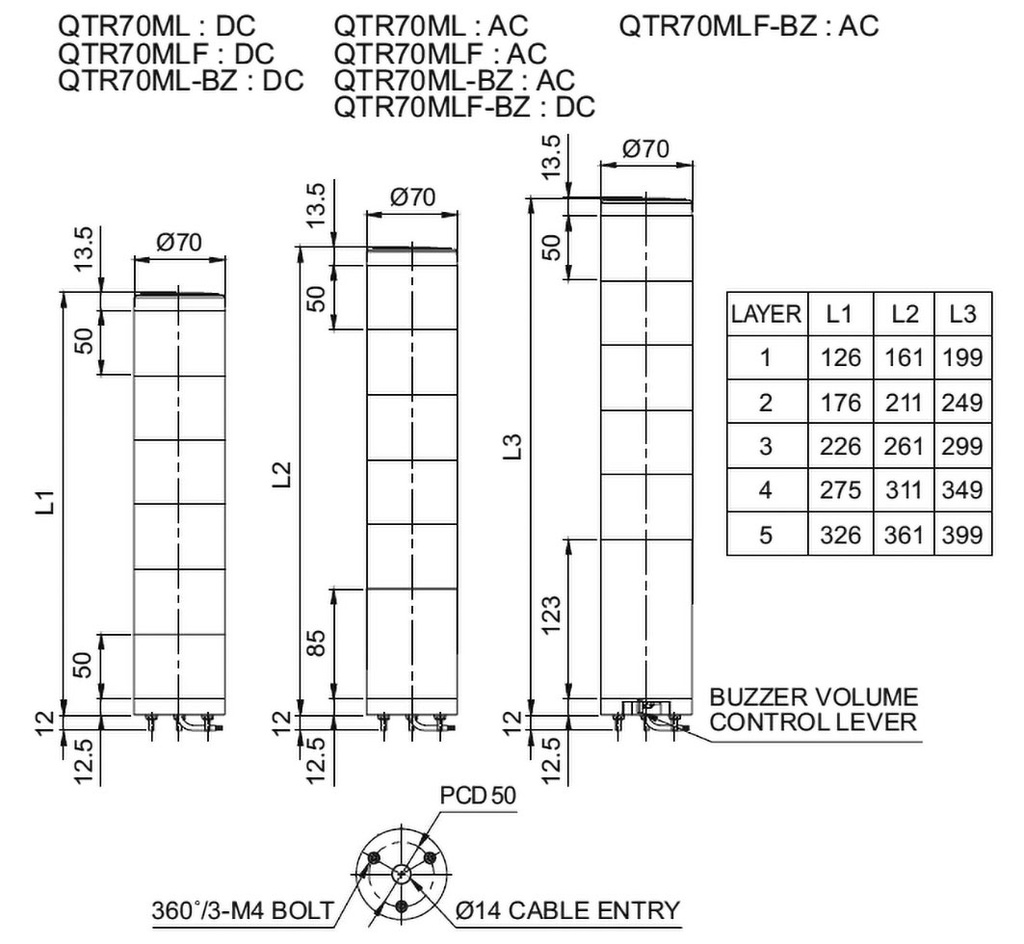 Signaller: signalling column; continuous light; Usup: 24VDC; LED